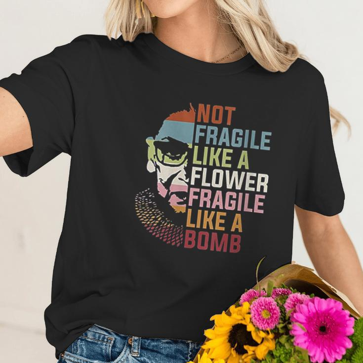 Womens Not Fragile Like A Flower But A Bomb Ruth Bader Rbg Feminist Women T-Shirt Gifts for Her