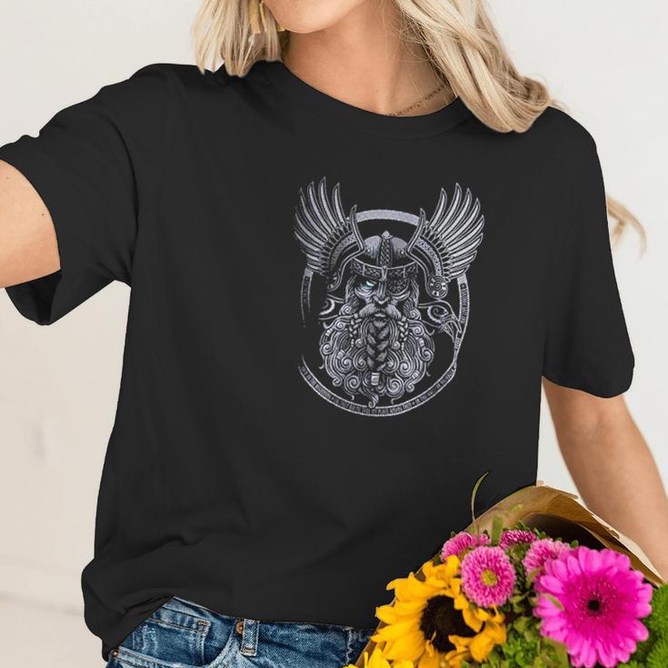 Odin Norse Mythology God Valkyrie Valhalla Viking Raven Nordic Thor Women T-Shirt Gifts for Her