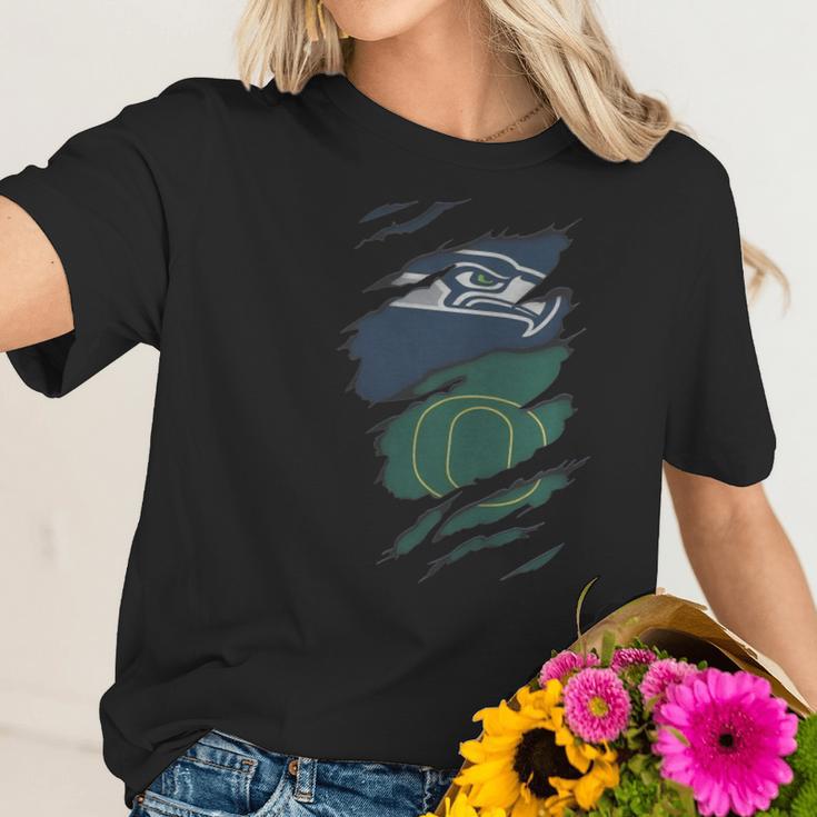 Oregon Ducks And Seattle Seahawks Football Team Fans Women Men Shirts Women T-Shirt Gifts for Her