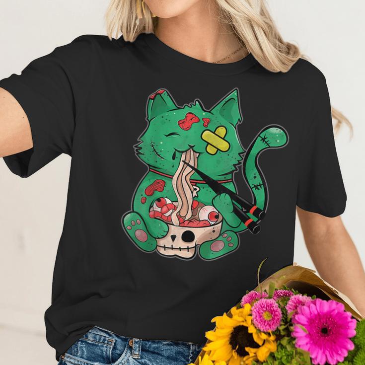 Pastel Goth Kawaii Creepy Cat Eating Ramen Noodles Halloween Men Women T-Shirt Graphic Print Casual Unisex Tee Women T-Shirt Gifts for Her