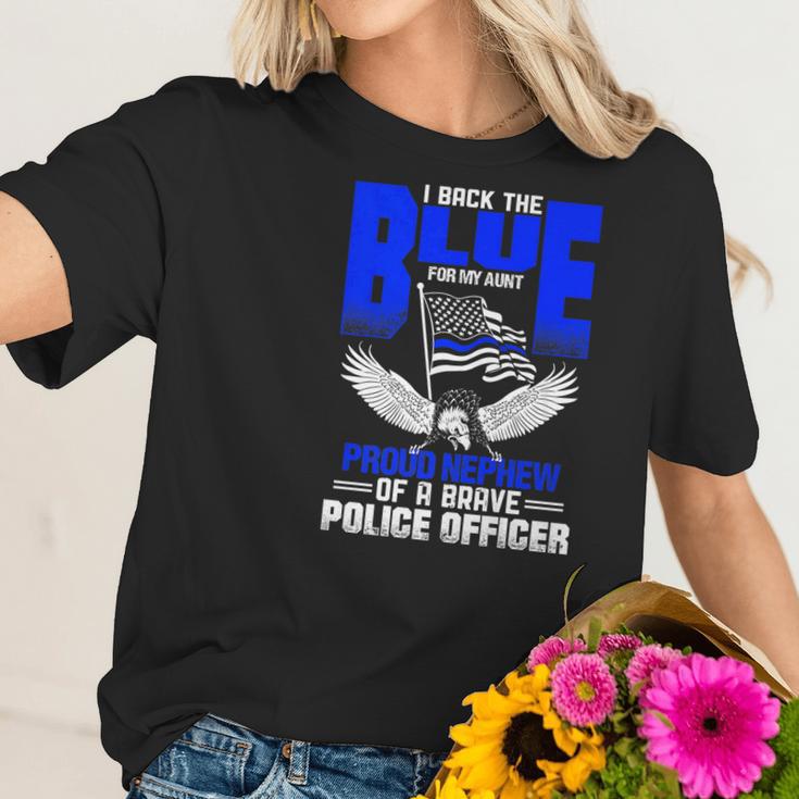 Police Flag Nephew Backs Blue For Police Aunt Women T-Shirt Gifts for Her