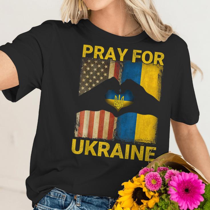 Pray For Ukraine Stand With Ukraine Ukrainian Flag Us Flag Men Women T-Shirt Graphic Print Casual Unisex Tee Women T-Shirt Gifts for Her