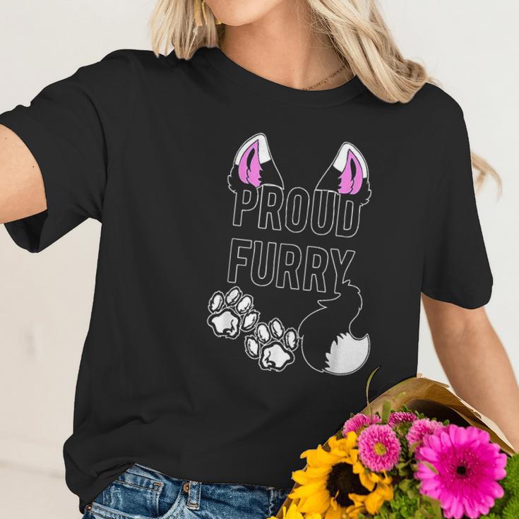 Proud Furry Furries Tail Ears Cosplay Fursona Women Men Women T-Shirt Gifts for Her