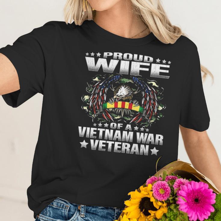 Womens Proud Wife Of A Vietnam War Veteran Military Vets Spouse Women T-Shirt Gifts for Her