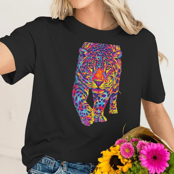 Rainbow Jaguar Abstract Colorful Cat Lover Women T-Shirt Gifts for Her