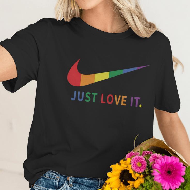 Rainbow Lesbian Gay Pride Lgbt Just Love It Women T-Shirt Gifts for Her