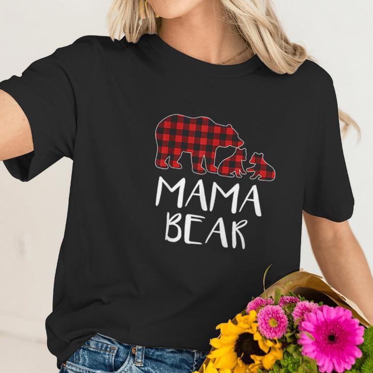 Red Plaid Mama Bear Two Cubs Matching Buffalo Pajama Xmas Women T-Shirt Gifts for Her