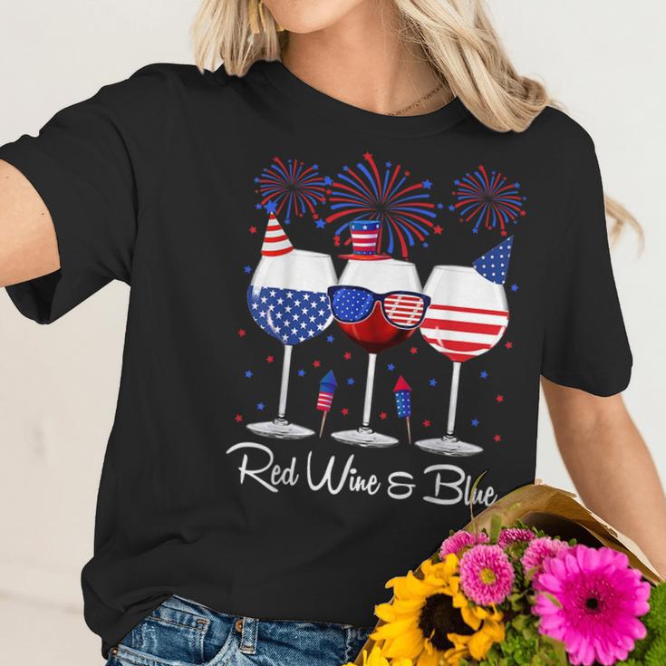 Red Wine & Blue 4Th Of July Wine Red White Blue Wine Glasses V9 Women T-Shirt Gifts for Her