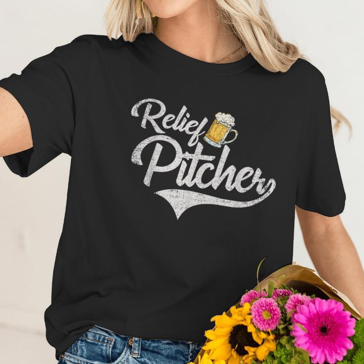 Relief Pitcher Beer And Baseball Funny Graphic Design Printed Casual Daily Basic Women T-Shirt Gifts for Her