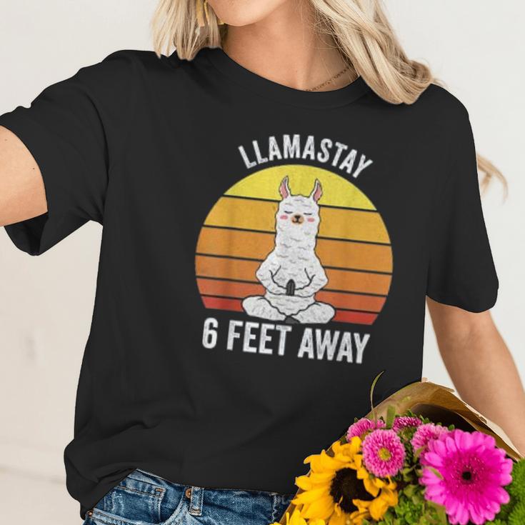 Retro Llamastay 6 Feet Away Llama Social Distancing Women T-Shirt Gifts for Her