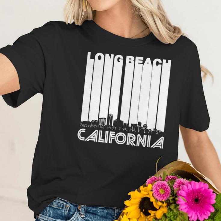 Retro Long Beach California Skyline Womens Tshirt By American Apparel Women T-Shirt Gifts for Her