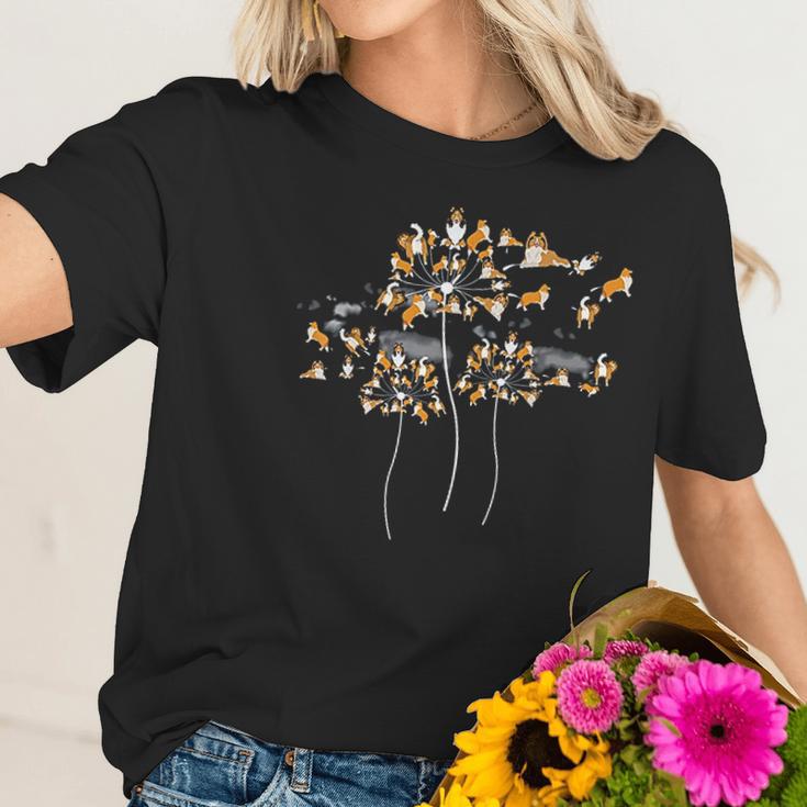 Rough Collie Flower Fly Dandelion Dog Rough Collie Floral Women T-Shirt Gifts for Her