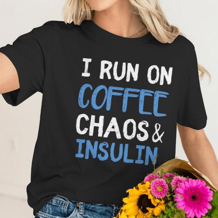 I Run On Coffee Chaos And Insulin Funny Diabetic Diabetes Meaningful Gift Women T-Shirt Gifts for Her