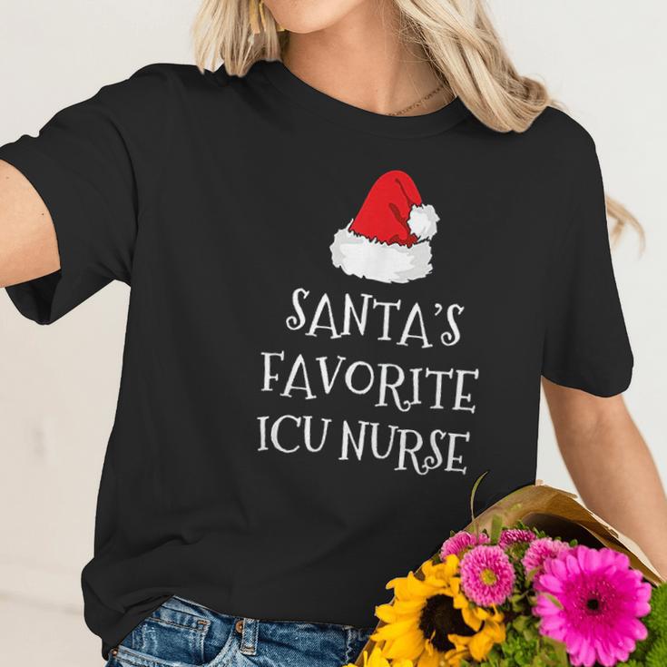 Santas Favorite Icu Nurse Gift Christmas Intensive Care Women T-Shirt Gifts for Her