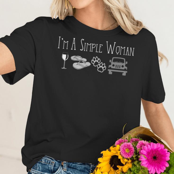 Im A Simple Woman That Loves Wine Flip Flops Dogs And Jeeps Women T-Shirt Gifts for Her