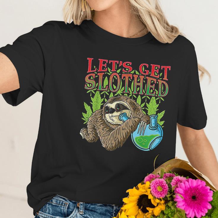 Sloth Marijuana Thc Cannabis Leaf Stoner Gift Women T-Shirt Gifts for Her