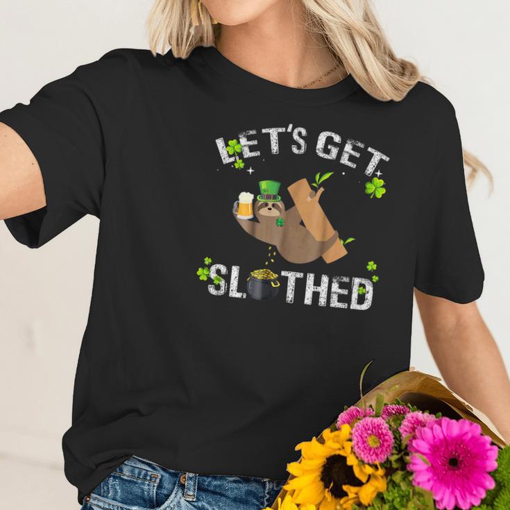 Lets Get Slothed Shamrocked Sloth Paddy Day Women T-Shirt Gifts for Her