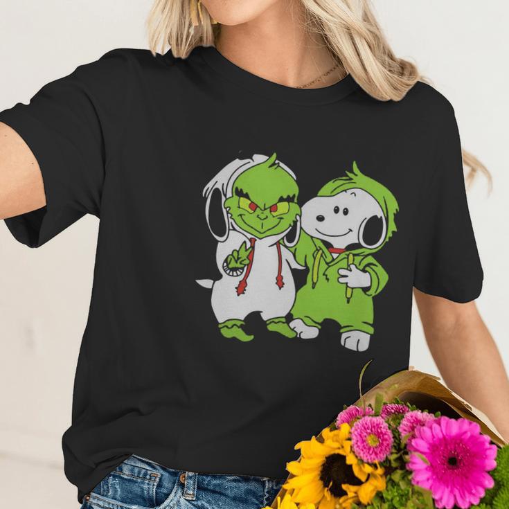 Snoopy And Grinch Fushion Peanuts How The Grinch Stole Christmas Women T-Shirt Gifts for Her