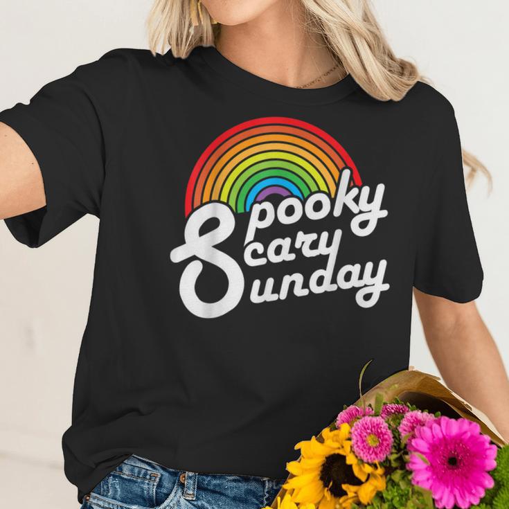 Spooky Scary Sunday Trendy Retro Rainbow Women T-Shirt Gifts for Her