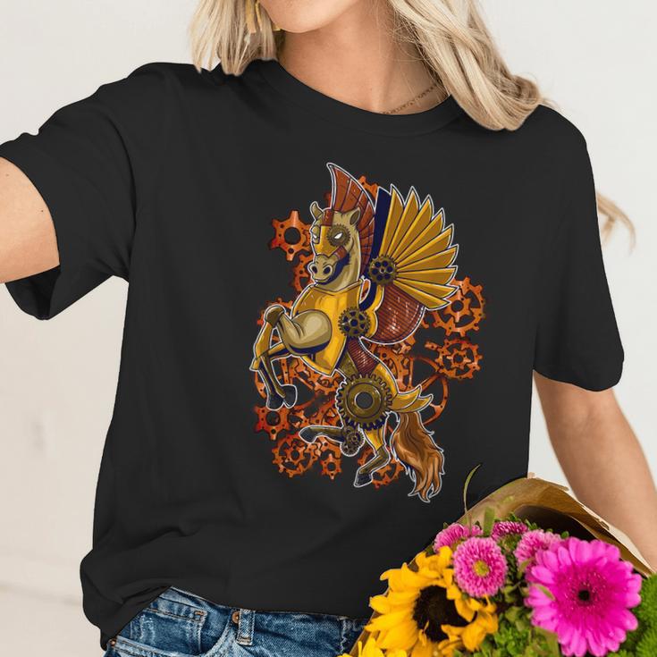 Steampunk Horse Mechanical Gears Pegasus Art Graphic Women T-Shirt Gifts for Her