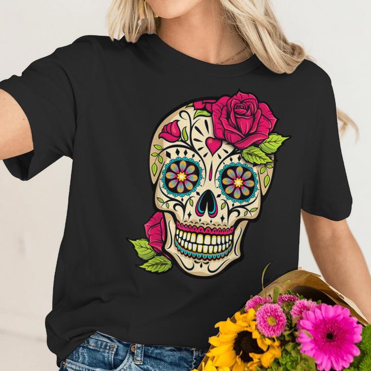 Sugar Skull Flower Crown Day Of The Dead Halloween Men Women T-Shirt Graphic Print Casual Unisex Tee Women T-Shirt Gifts for Her