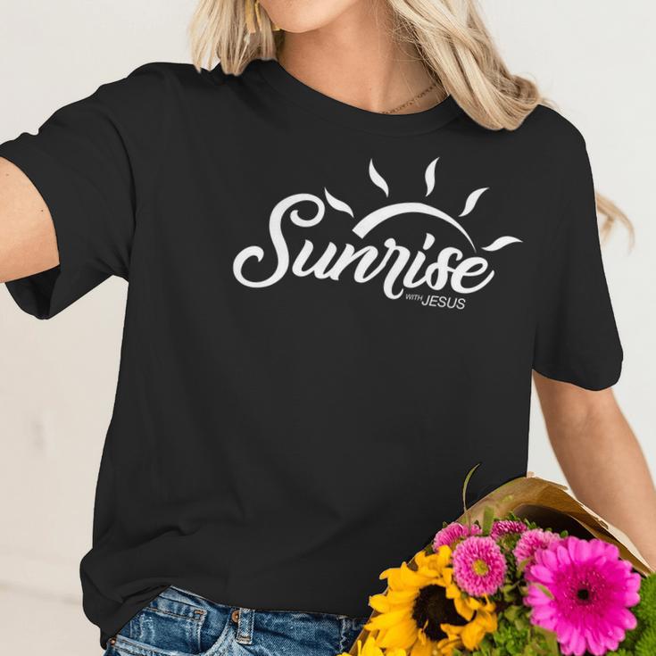 Sunrise With Jesus Logo In White Women T-Shirt Gifts for Her