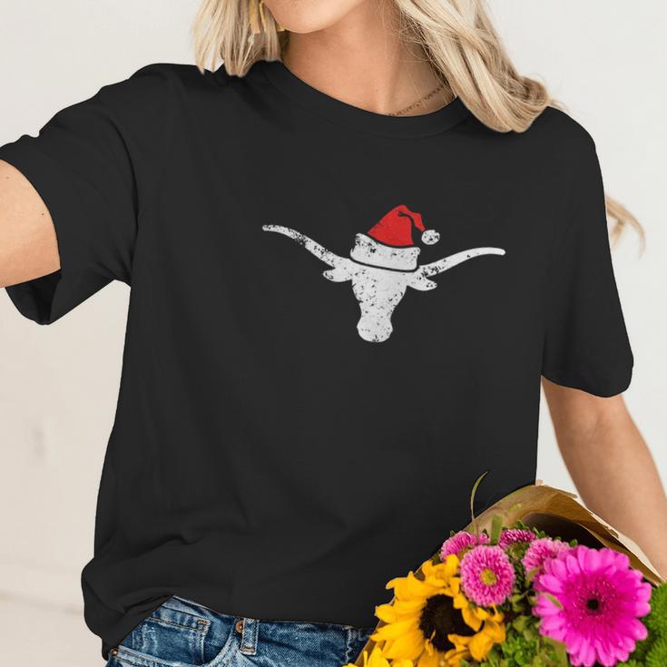 Texas Longhorn Christmas Distressed Shir Women T-Shirt Gifts for Her