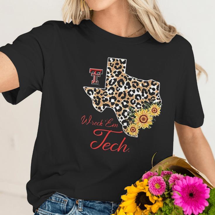 Texas Tech Red Raiders Leopard State Map Sunflower Women T-Shirt Gifts for Her