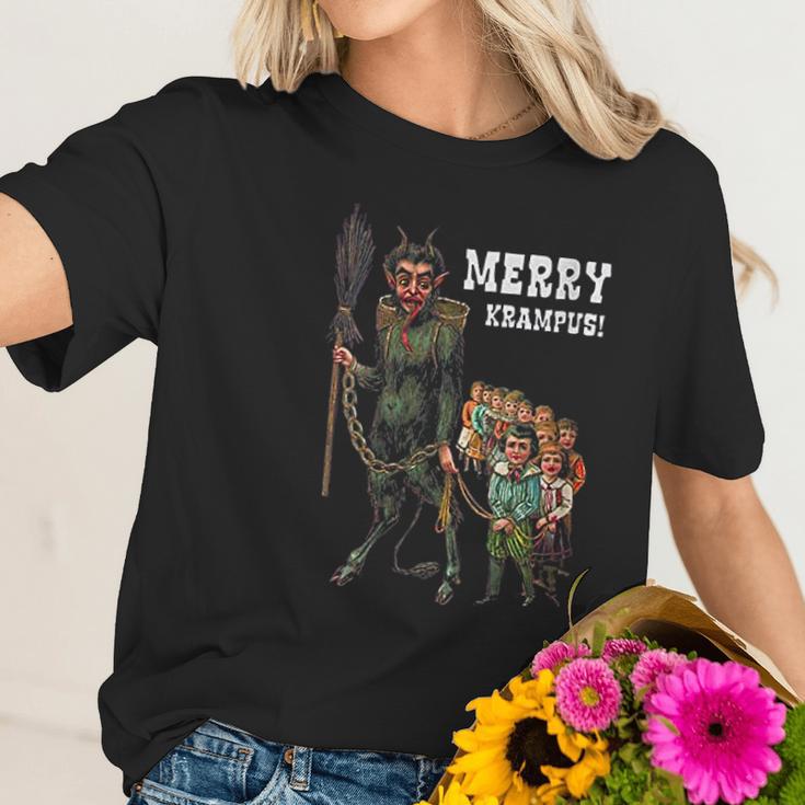 Vintage Krampus Creepy Christmas Holiday Merry Krampus Women T-Shirt Gifts for Her