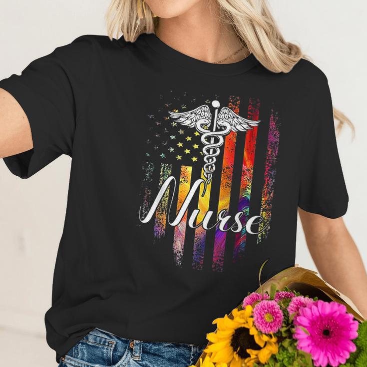 Vintage Nurse American Usa Flag Color Nurse Pharmacy Gift Women T-Shirt Gifts for Her