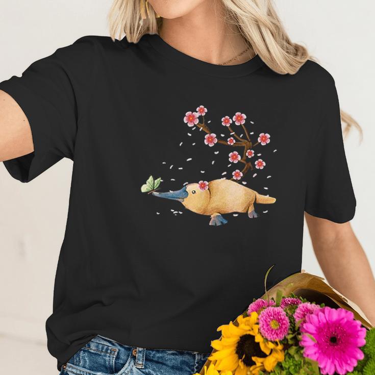 Vintage Platypus Japanese Cherry Blossom Flower Sakura Women T-Shirt Gifts for Her