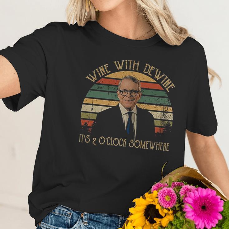 Wine With Dewine Its 2 Oclock Somewhere Vintage Retro Women T-Shirt Gifts for Her