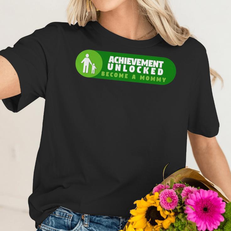 Womens Womans Achievement Unlocked I Become Mommy Fun Women T-Shirt Gifts for Her