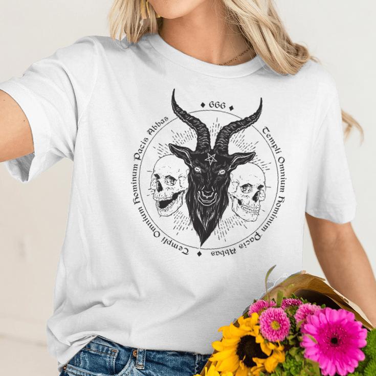 Antichrist Satanic Baphomet Demon Evil Goat Head Satan Skull Women T-Shirt Gifts for Her