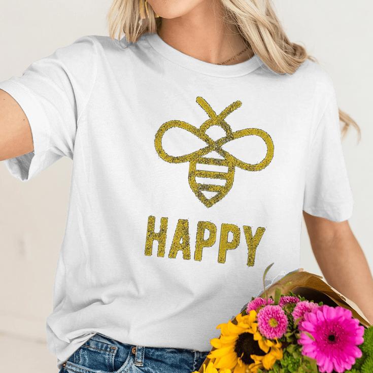 Bee Happy Funny Vintage Graphic Honey Bumblebee Women T-Shirt Gifts for Her