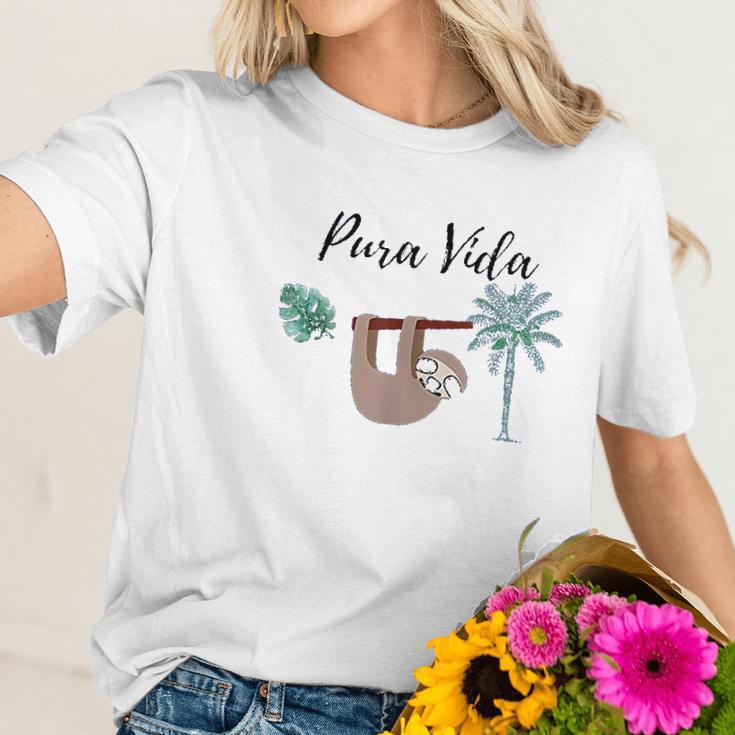 Costa Rica Pura Vida Sloth Palm Tree Women T-Shirt Gifts for Her