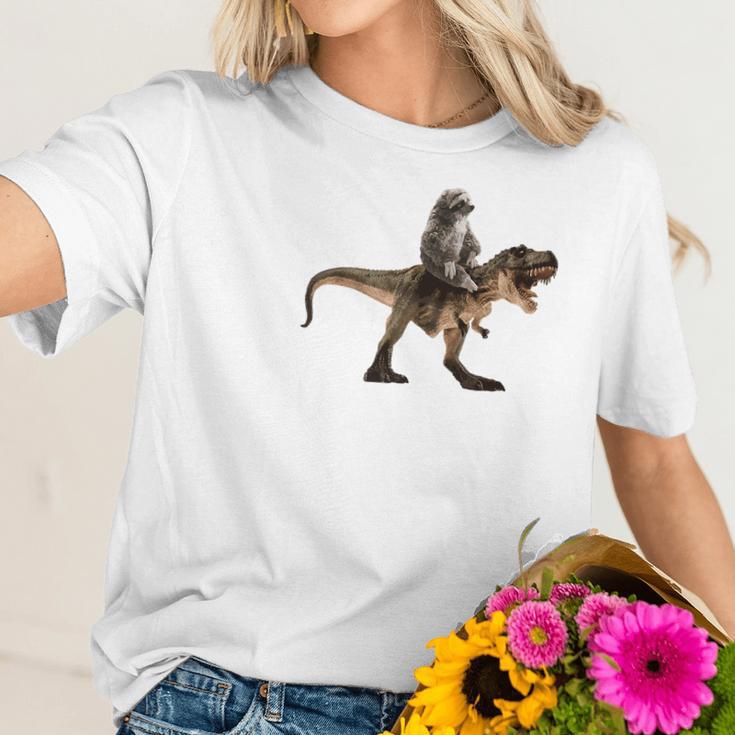 Cute Sloth Riding A Trex Tyrannosaurus Rex Women T-Shirt Gifts for Her