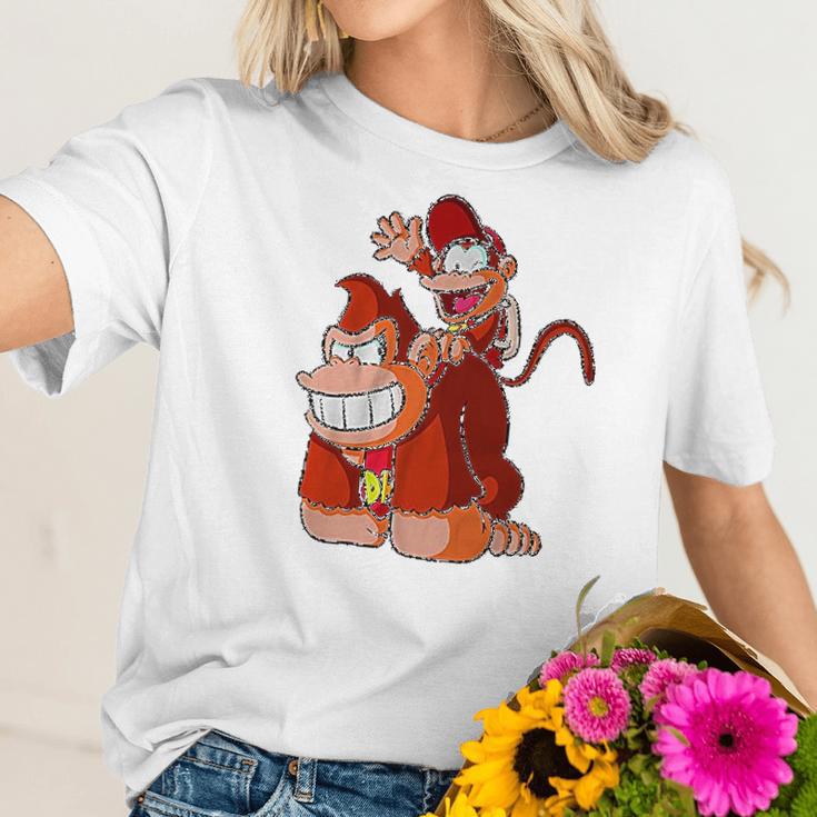 Donkey And Diddy Kong Piggy Back Ride Cute Gaming Women T-Shirt Gifts for Her