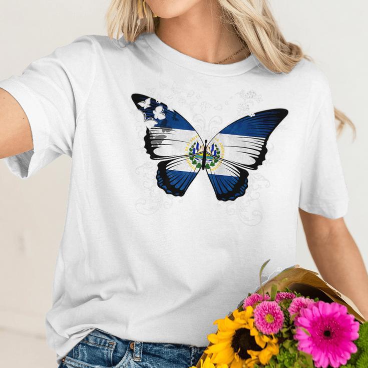 El Salvador Flag Salvadoran Flag Butterfly Women T-Shirt Gifts for Her