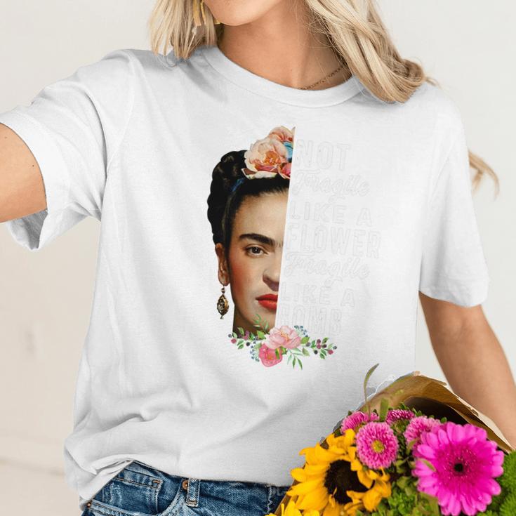 Frida Kahlo Not Fragile Like A Flower Fragile Like A Bomb Gift Women T-Shirt Gifts for Her