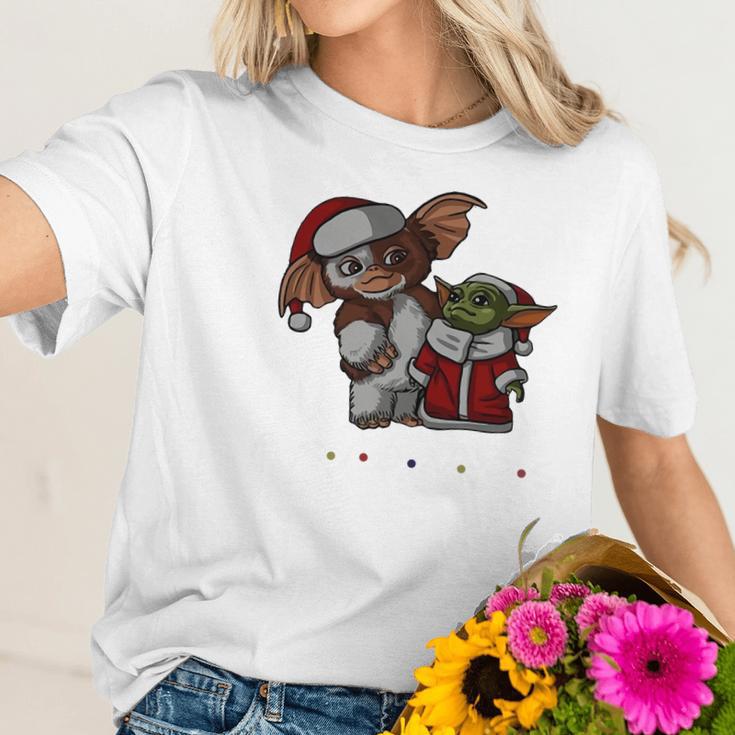 Friends Christmas Baby Yoda And Baby Gizmo Santa Women T-Shirt Gifts for Her