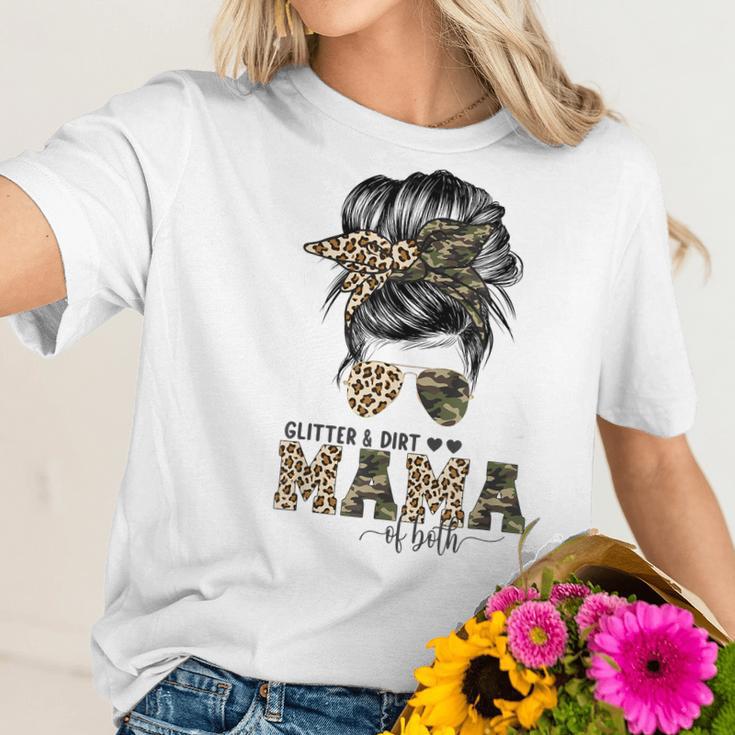 Glitter And Dirt Mama Of Both Leopard Camo Mothers Day Gift Women T-Shirt Gifts for Her