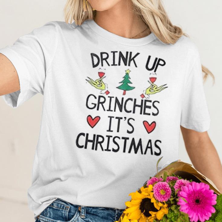 Grinch Drink Up It Is Christmas Women T-Shirt Gifts for Her