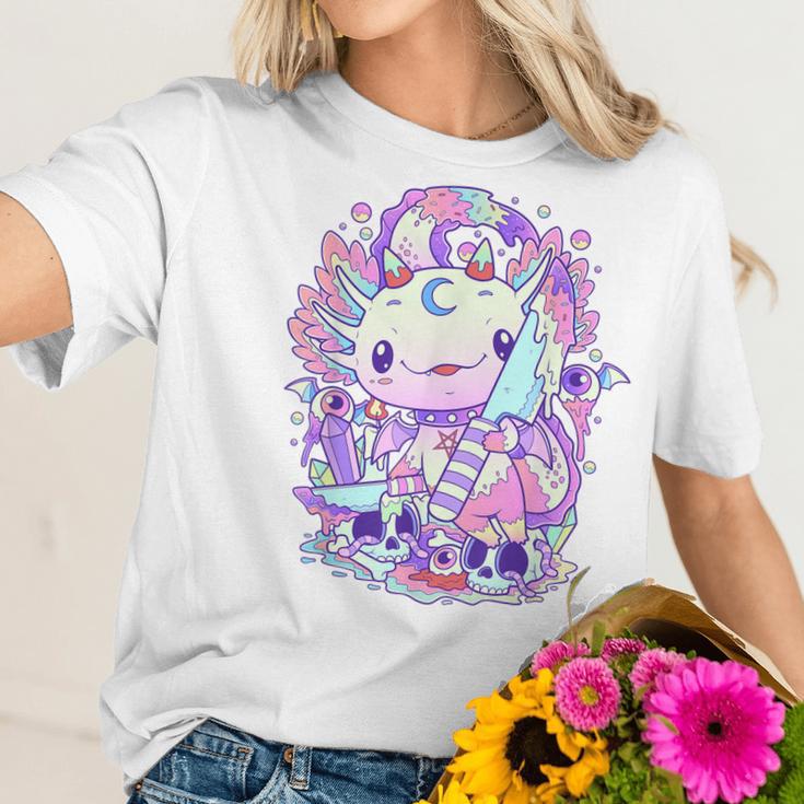 Kawaii Pastel Goth Cute And Creepy Axolotl Knife V2 Men Women T-Shirt Graphic Print Casual Unisex Tee Women T-Shirt Gifts for Her