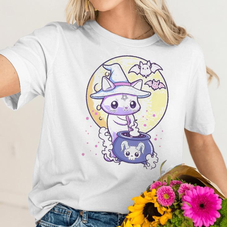 Womens Kawaii Pastel Goth Cute Creepy Witch Cat Wicca V-Neck Women T-Shirt Gifts for Her