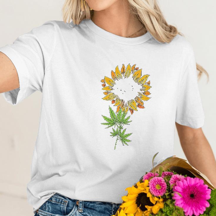 Marijuana Leaf Cannabis Sunflower Cool Stoner Gifts Women T-Shirt Gifts for Her