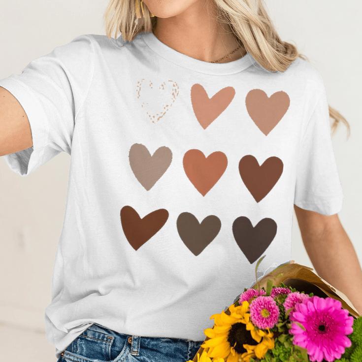 Melanin Skin Tone Hearts Be Kind Black History Month Women T-Shirt Gifts for Her