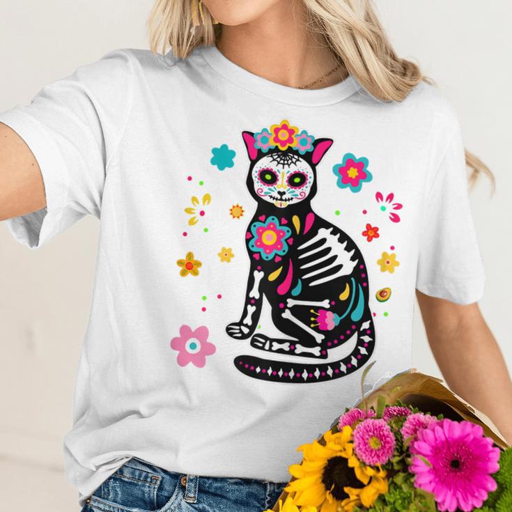 Womens Mexican Cat Dia De Los Muertos Sugar Skull Day Of The Dead Women T-Shirt Gifts for Her