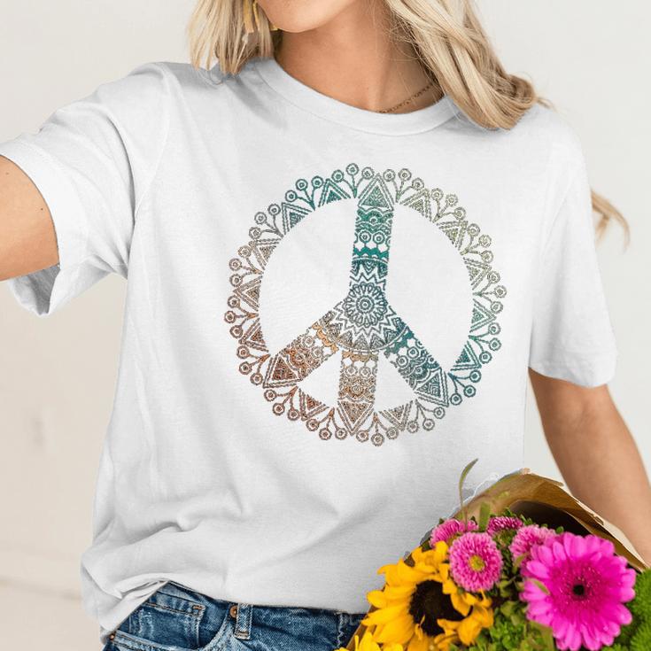 Neutral Boho Yoga Ornate Mandala Peace Sign Hippie Women T-Shirt Gifts for Her