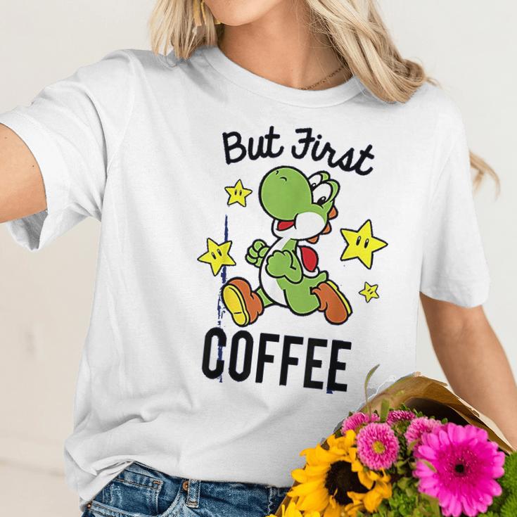 Nintendo Super Mario Yoshi Stars First Coffee Women T-Shirt Gifts for Her